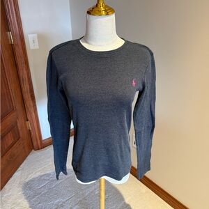 Ralph Lauren Sport Dark Gray Long Sleeve Top with Pink Logo